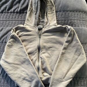 SKIMS Beige/Gray Cropped Full Zip-Up Hoodie